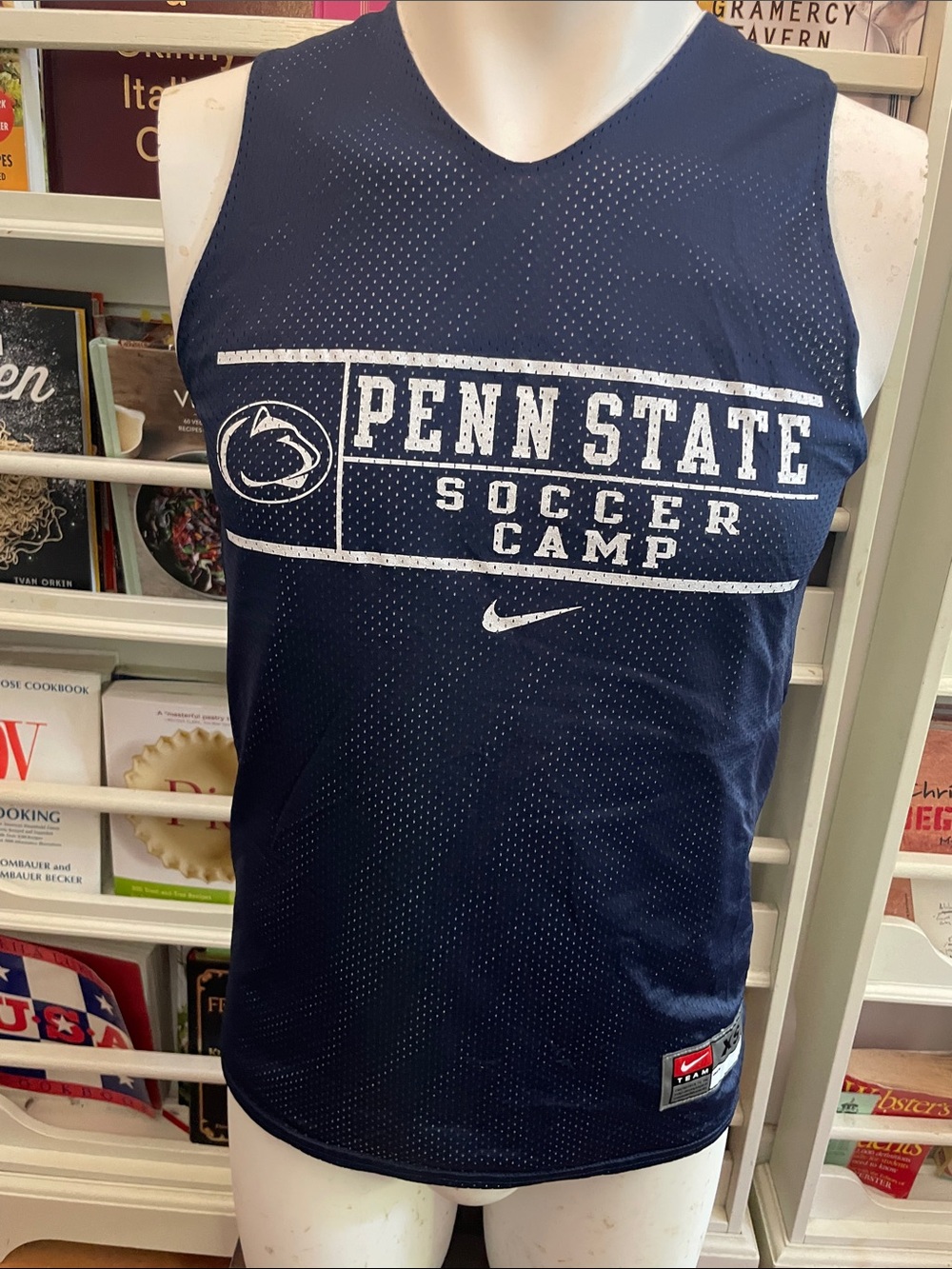 Nike Navy and White Reversible Penn State Soccer Camp Sleeveless Mesh Tank